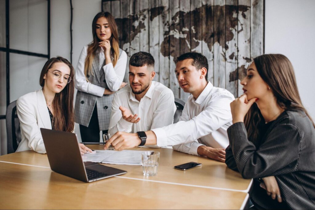  business people having a meeting